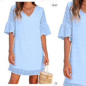 Baby blue ruffle sleeve dotted dress